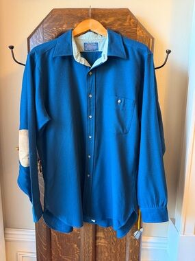 Pendleton vintage dark Teal Button-Up Shirt with Elbow Patch large